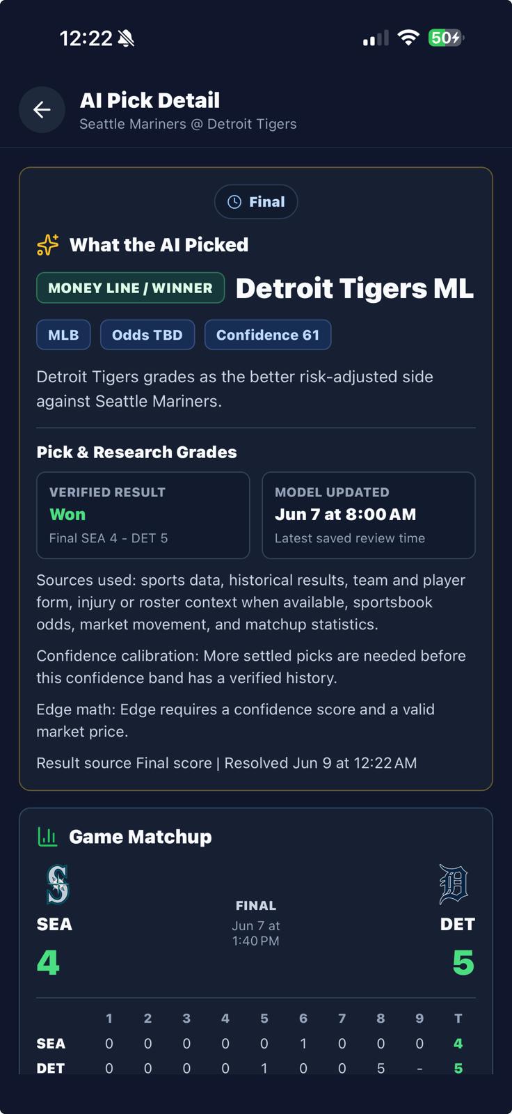 AI Pick Detail Screen