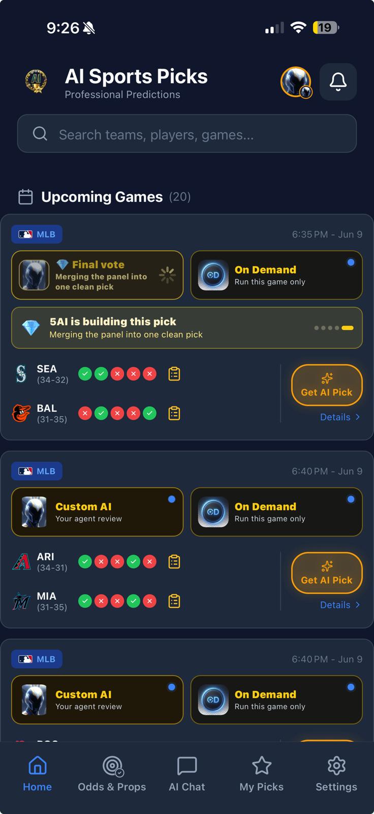 Upcoming Games Screen